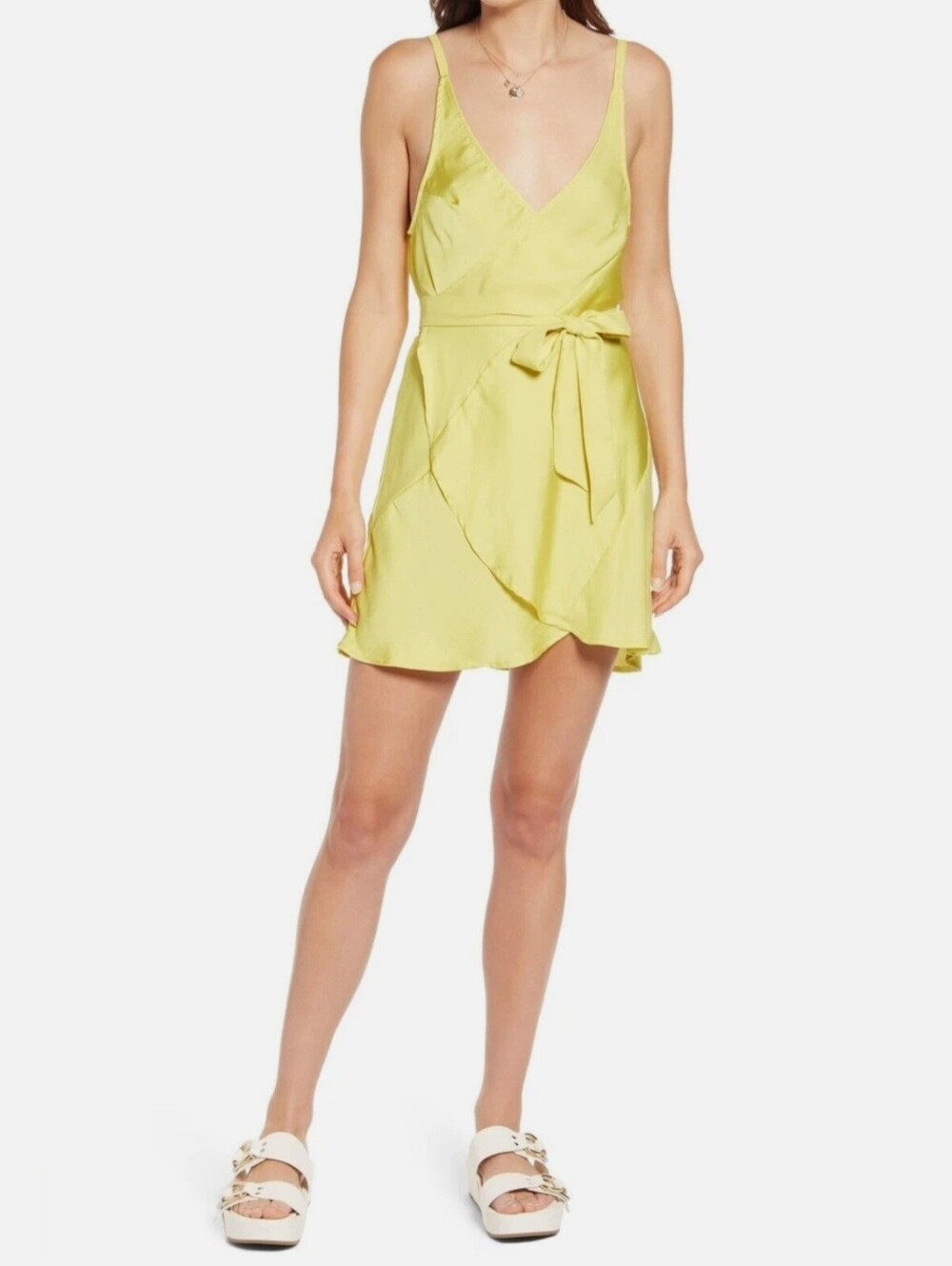 INTIMATELY BY FREE PEOPLE Like Me or Love Me Yellow Wrap Mini Dress. Size Large.